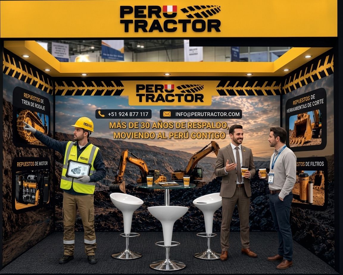 Stand de Perú Tractor en Expomina Perú 2026 exhibiendo repuestos Caterpillar® y marcas OEM para minería